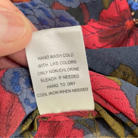 Daniel Rainn XXL Blue Floral Boho Peasant Blouse Sheer 3/4 Sleeve Tassel Tie - Picture 11 of 13